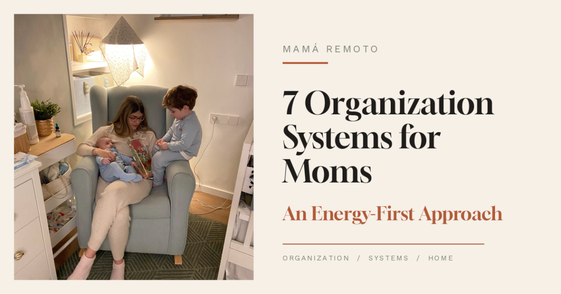 Organized mom working on a laptop in a calm home office with family schedules and storage systems.