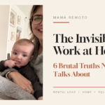 Overwhelmed mother surrounded by household tasks and mental load representing invisible domestic labour at home.