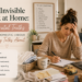Overwhelmed mother surrounded by household tasks and mental load representing invisible domestic labour at home.