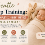 Gentle sleep training featured image with sleeping baby and 21-night step-by-step sleep method for families