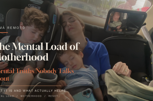 Exhausted mother sitting at a table with a mental checklist, illustrating the invisible mental load of motherhood