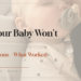 Tired mother holding awake baby during nighttime with text about real reasons babies do not sleep and practical sleep solutions for parents