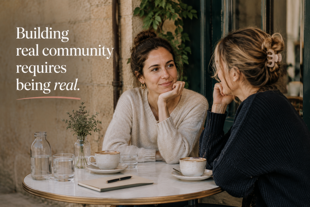 Two mothers having an honest conversation while building community abroad