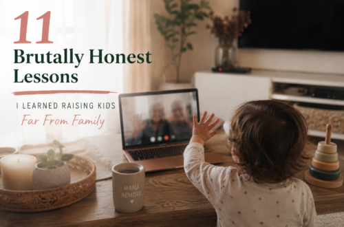 Toddler video calling grandparents while raising kids far from family as a remote working mom.