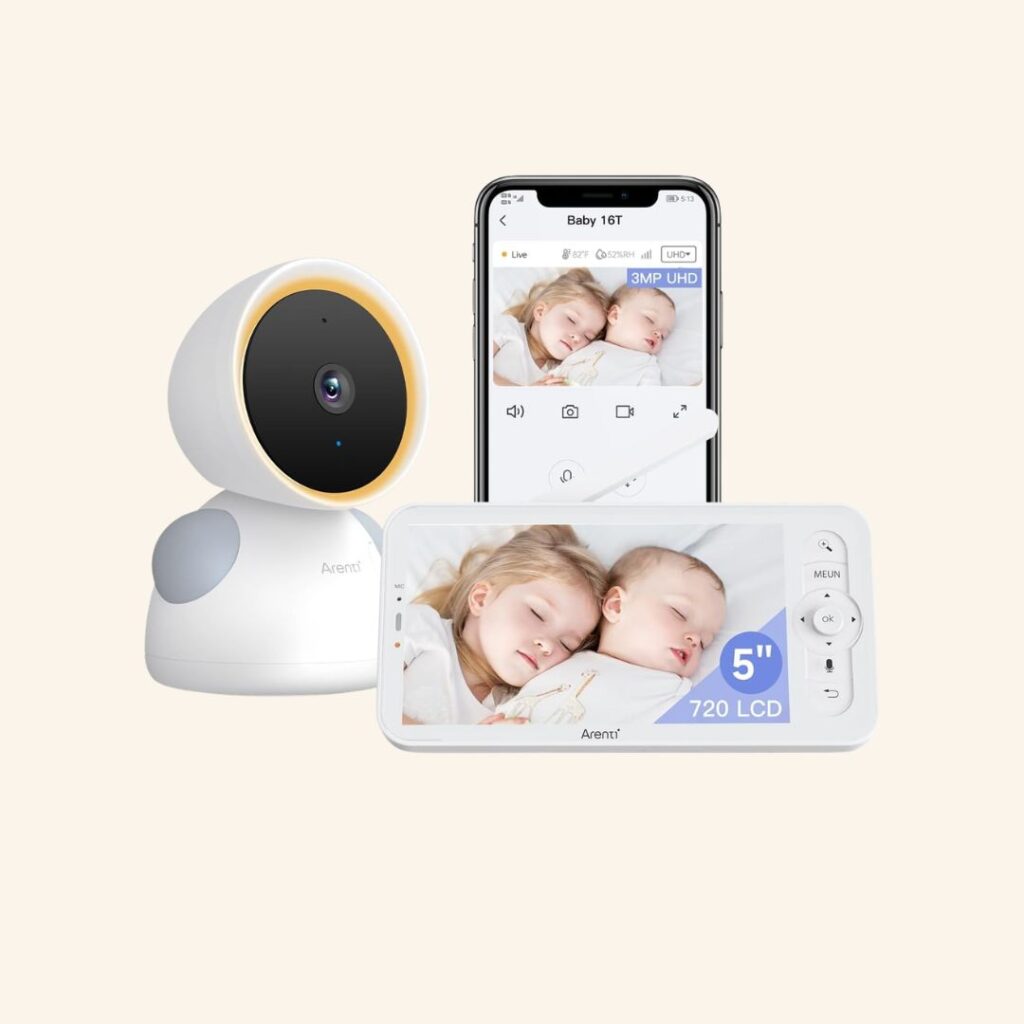 Arenti baby monitor with camera, app control and 5-inch parent monitor.