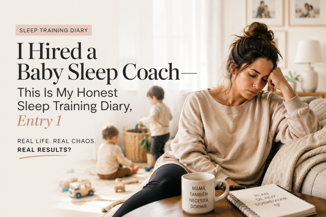 Sleep-deprived mom resting on the couch while her children play nearby during the morning before working with a baby sleep coach.