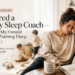 Sleep-deprived mom resting on the couch while her children play nearby during the morning before working with a baby sleep coach.