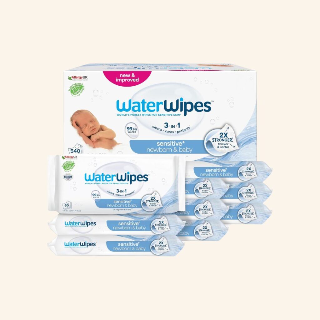 WaterWipes Sensitive baby wipes for newborns and babies with sensitive skin.
